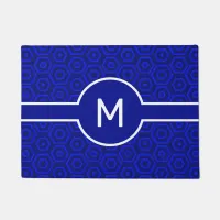 Bold White Monogram on Blue Nested Hexagons Doormat