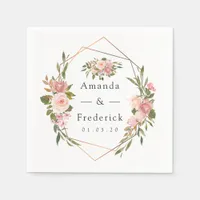 Geometric Blush and Rose Gold Floral Wedding Napkins