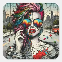 Grunge Art | Fractured Woman Abstract Square Sticker