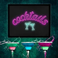 Cocktails Retro Pink Teal Neon Effect Black LED Sign