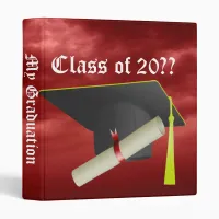 Graduation Class of 20XX Black Cap Red Cloud Sky Binder