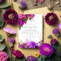 Vintage Fuchsia and Purple Shabby Floral Wedding Invitation