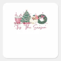 Tis The Season Merry Christmas Cute Xmas Coffee Ch Square Sticker