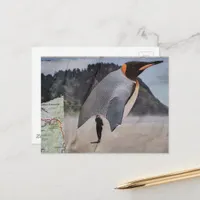 Surreal Penguin on the Beach Collage Postcard