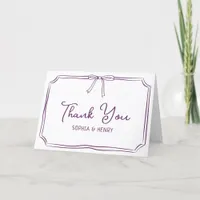 Handwritten Wedding Elegant Bow Plum Purple Thank You Card