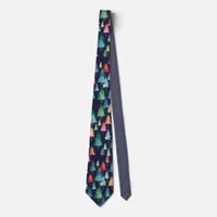 Colorful Watercolor Christmas Trees Personalized Neck Tie