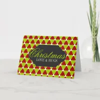 Christmas Love & Hugs Red Green Pattern Custom Holiday Card