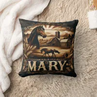 Rustic Farm Scene Featuring Horse and Barn Throw Pillow