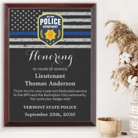 Police Retirement Custom Emblem Thin Blue Line Award Plaque