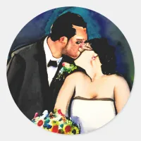 Mr and Mrs Bride and Groom Wedding Classic Round Sticker