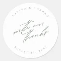 Wedding With Our Thanks Sage/Wht ID954 Classic Round Sticker