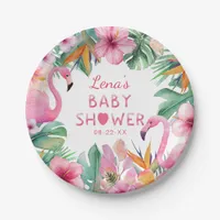 Tropical Flamingo Baby Shower Paper Plate
