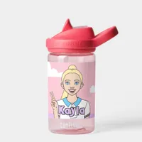 Blonde Pink Cartoon Girl School Student Water Bottle