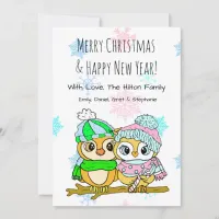 Cute Owl Couple on Tree Branch Christmas Holiday Card