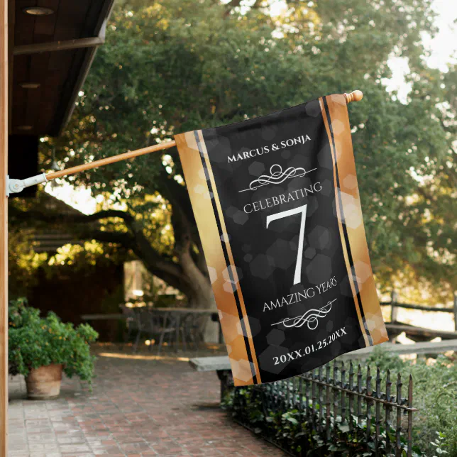 Elegant 7th Copper Wedding Anniversary Celebration House Flag