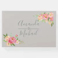 Spring Wedding watercolor Peony flowers Guest Book