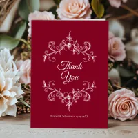 Elegant Vintage Romance Burgundy Floral Wedding Thank You Card