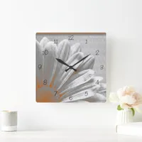 Orange Gray Floral Highlights  Square Wall Clock