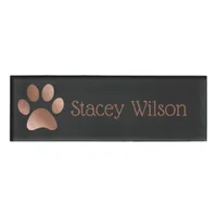 Rose Gold and Charcoal Paw Print Logo Name Tag