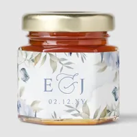 Elegant Dusty Blue Floral Wedding Honey Jar Favors