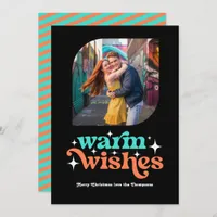 Turquoise & Coral Modern Retro Christmas Photo Holiday Card