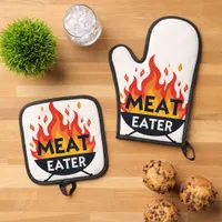 Meat Eater BBQ Apron Oven Mitt & Pot Holder Set