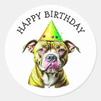 Pitbull with Birthday Hat  Classic Round Sticker