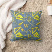 Architect Drawing Tools Patterned Blue Monogram Throw Pillow