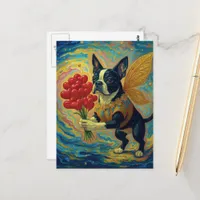 Adorable Boston Terrier With Hearts Postcard