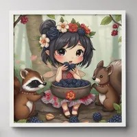 Chibi Fairy Eating Blackberries with Forest Friend Peel And Stick Photo Tile
