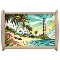 Pretty Comic Book Style Tropical Paradise Serving Tray