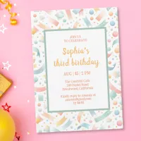 Cute Fun Kids Confetti Colorful Pastel Birthday Invitation