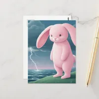 Giant Pink Bunny in a Thunderstorm Postcard