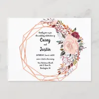 Gold Frame Geometric Floral Wedding Invitation Postcard