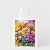 Pretty Colorful Watercolor Ai Art Flowers  Grocery Bag