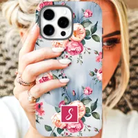 Pink and Peach Monogram Floral iPhone 16 Pro Max Case