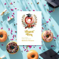 Pink and Gold Donuts and Degrees Graduation Thank You Card