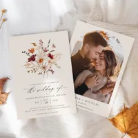 Elegant Boho Wildflower Fall Wedding Photo Invitation