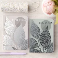 Elegant Silver Botanical Wedding Blush & Sage Pair Foil Vow Books