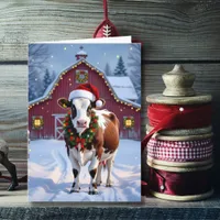 A Festive Cow in Santa Hat Country Christmas Card