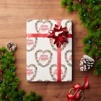 Merry Christmas Heart Wreath Wrapping Paper