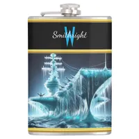 Ship Entwined in Ice Amidst a Night Sky Flask