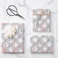 Quinceanera silver rose gold pink drips  wrapping paper sheets