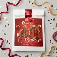 Elegant Red Gold Balloons 40th Birthday Thank You Favor Bag
