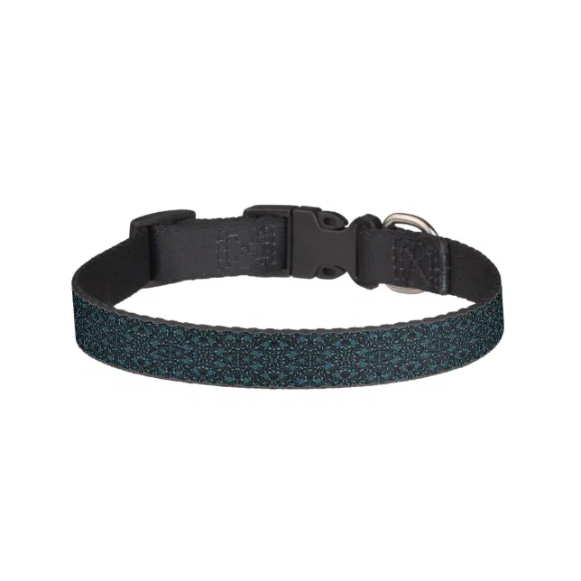 Elegant Flowery Black and Teal Damask Pet Collar