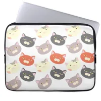 Meow Cute Cat Heads Cartoon Fun Art Design Laptop Sleeve