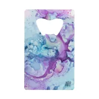 *~*  Modern Marble Violet Turquoise Purple Credit Card Bottle Opener