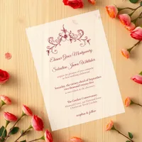 Elegant Vintage Romance Burgundy Floral Wedding Vellum Invitations