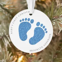 Blue Glitter Feet Baby's First Christmas Ornament