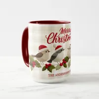 Merry Christmas Cute Embroidaried Birds Name Mug